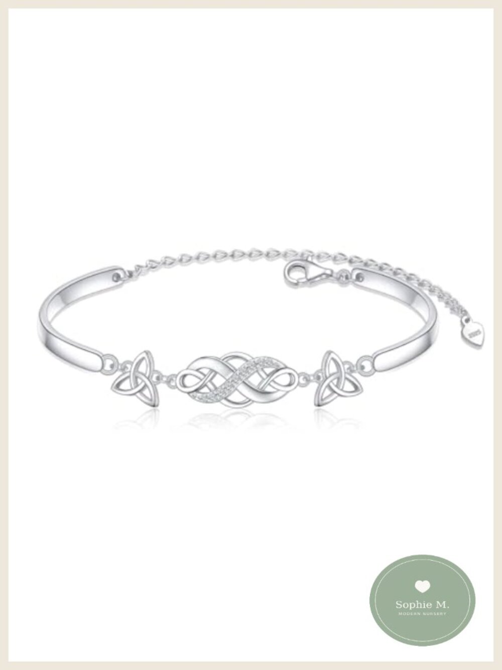 925 Sterling Silver Celtic Knot Bangle Bracelet Rhodium Plated Adjustable Cuff